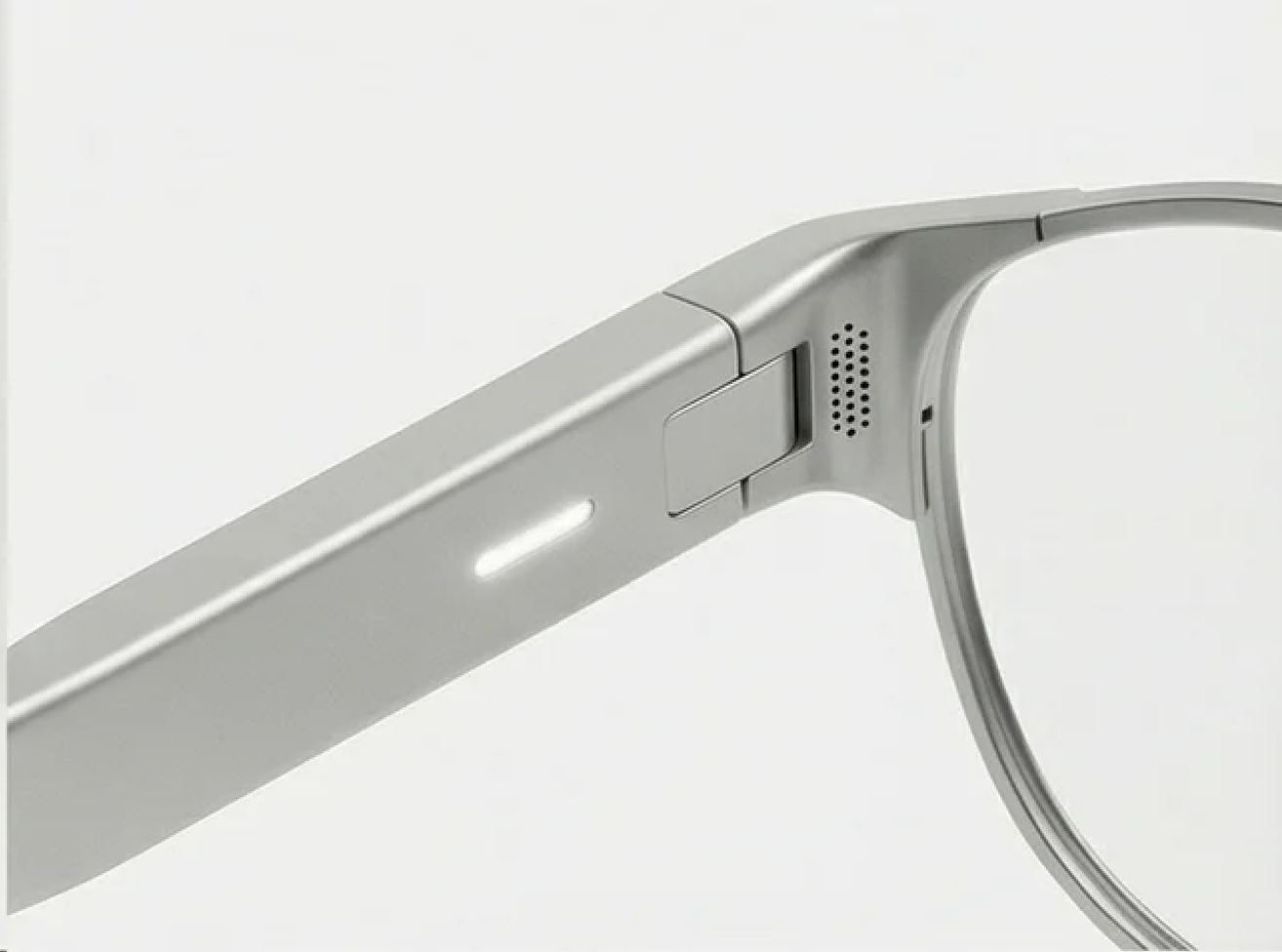 Silver glasses temple close-up